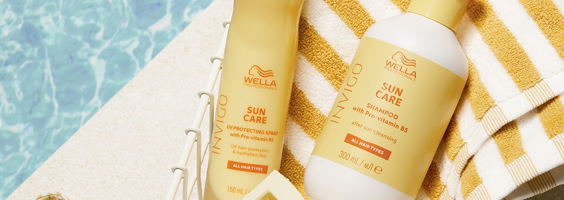 Wella Invigo Sun products on a yellow towel